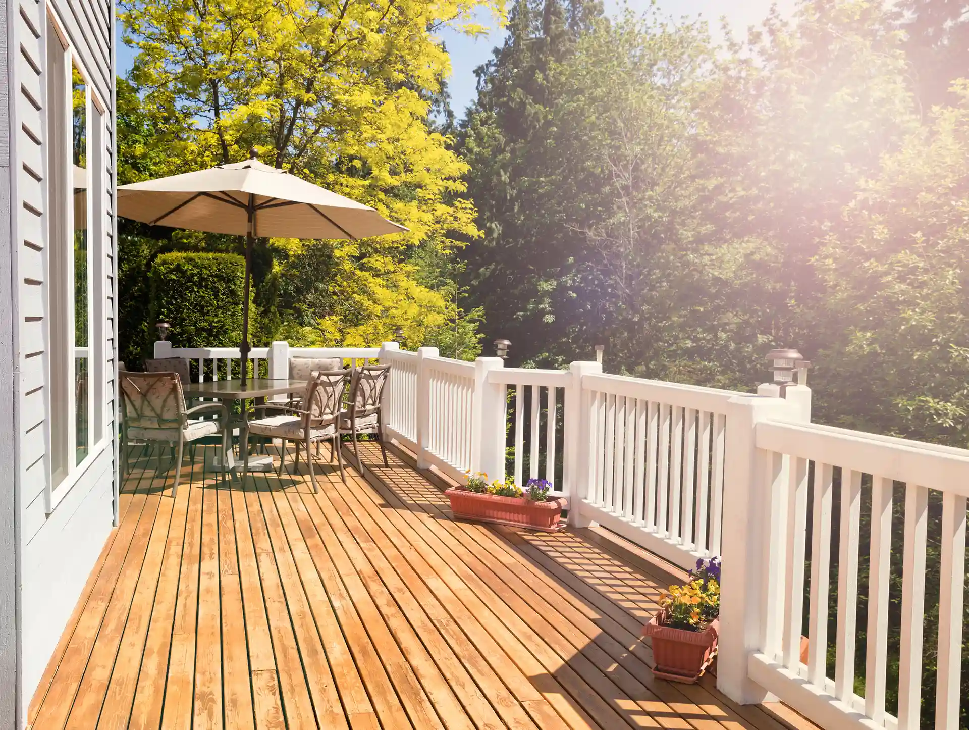 cedar deck with outdoor furniture